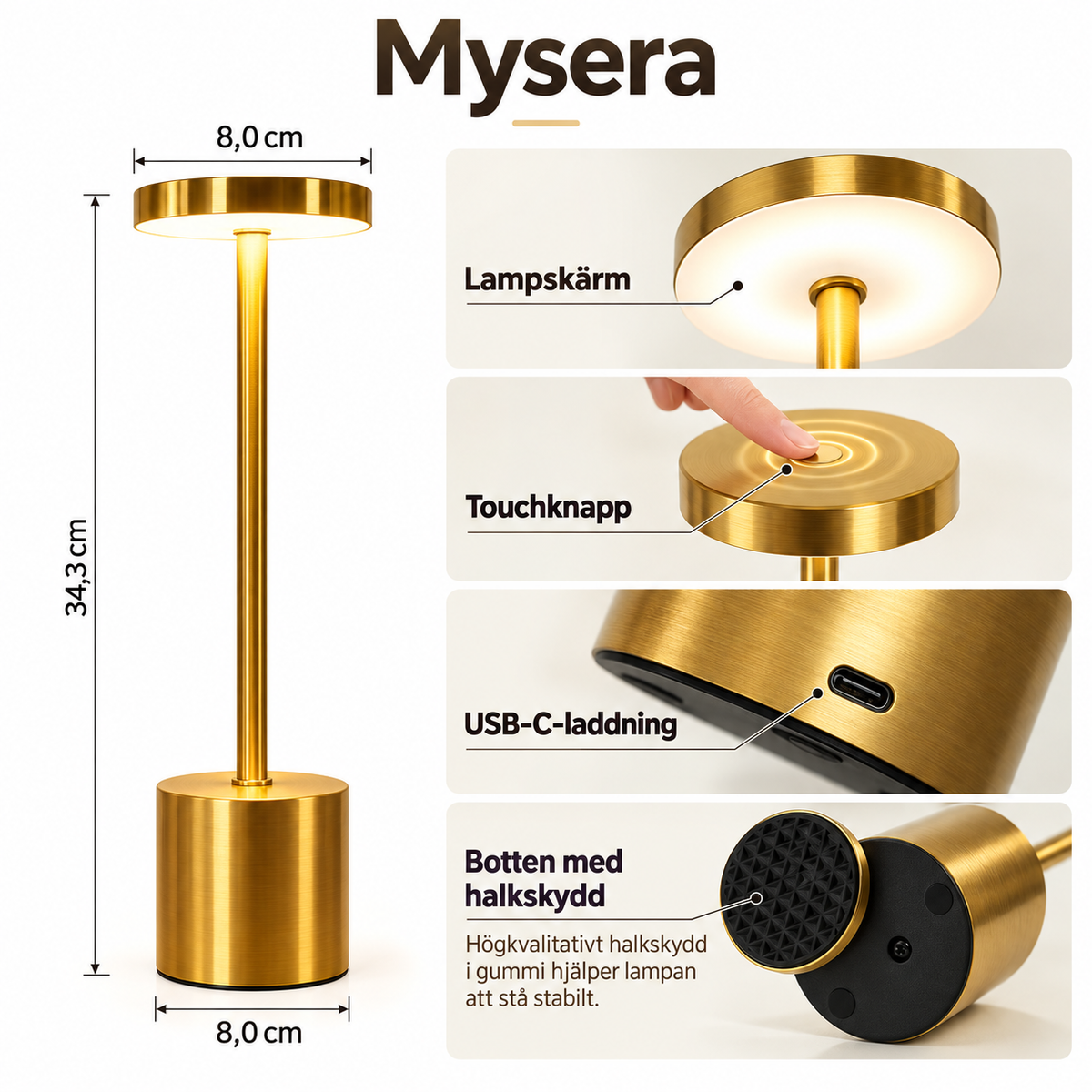 Mysera Glow – sladdlös bordslampa